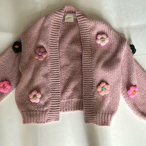 Maeve by Anthropology -light pink cardigan with mutli colored flower details
